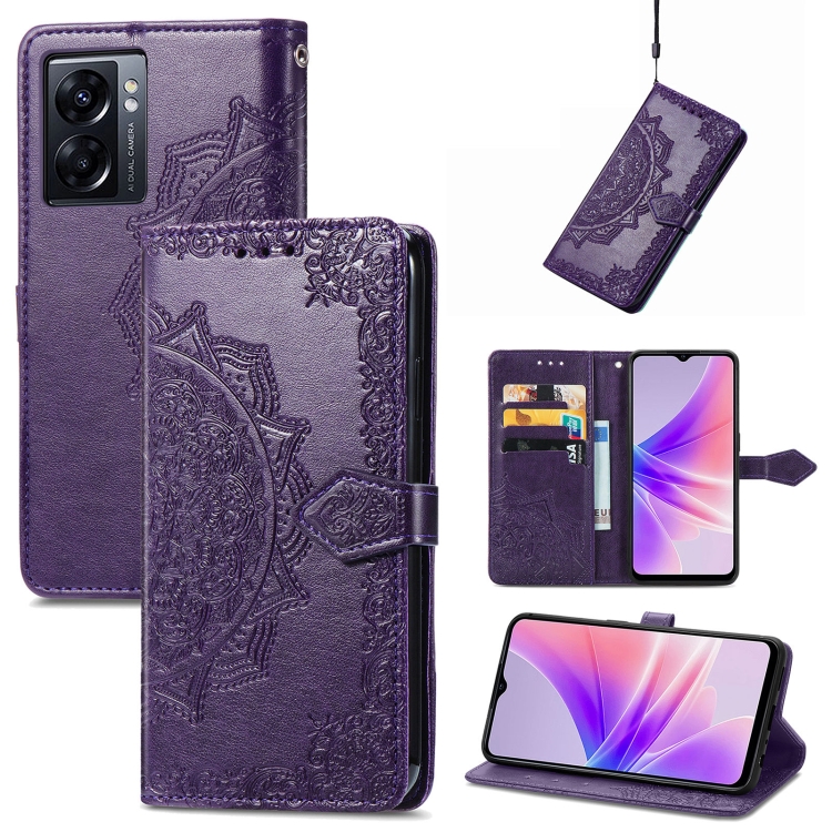 

For OPPO A77 Mandala Flower Embossed Leather Phone Case(Purple)