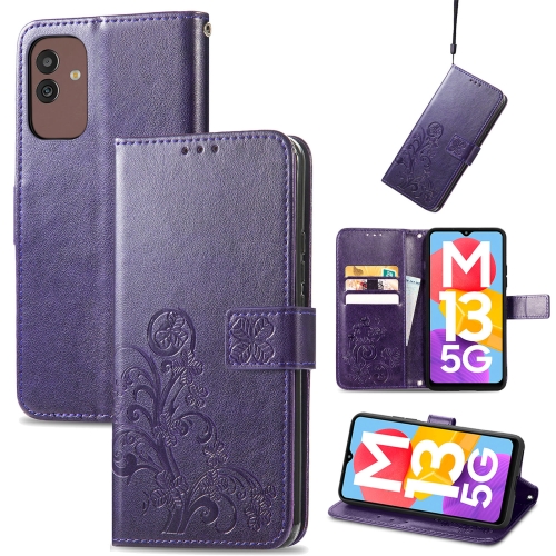 สำหรับ Samsung Galaxy M13 5G Four-leaf Clasp Embossed Buckle Leather ...