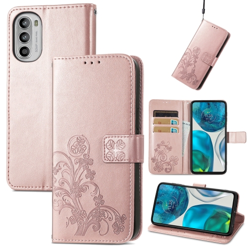 

For Motorola Moto G42 Four-leaf Clasp Embossed Buckle Leather Phone Case(Rose Gold)