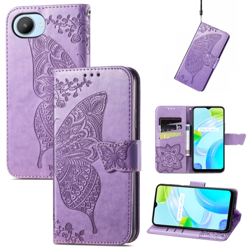 

For Realme C30 Butterfly Love Flower Embossed Flip Leather Phone Case(Light Purple)