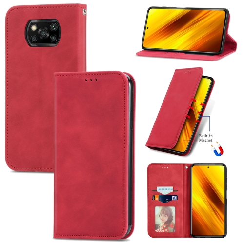 

For Xiaomi Poco X3 NFC Retro Skin Feel Magnetic Leather Phone Case(Red)