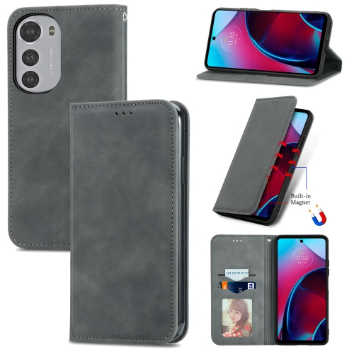 

For Motorola Moto E32 Retro Skin Feel Magnetic Leather Phone Case(Gray)