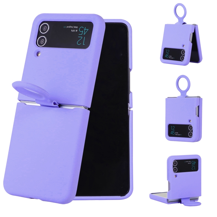 

For Samsung Galaxy Flip 3 Silicone Integrated Ring Buckle Phone Case(Purple)
