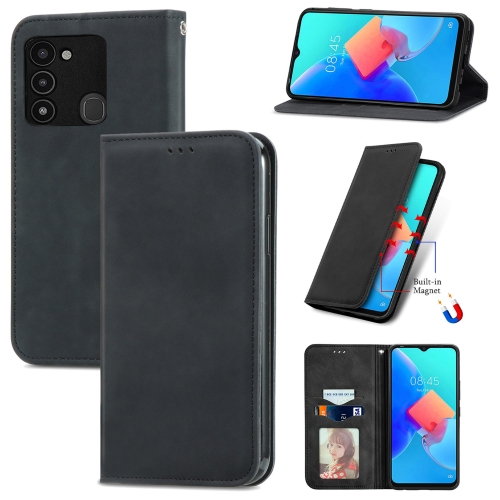 

For Tecno Spark 8C Retro Skin Feel Magnetic Leather Phone Case(Black)