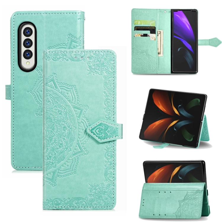 

For Samsung Galaxy Z Fold4 Mandala Flower Embossed Leather Phone Case(Green)