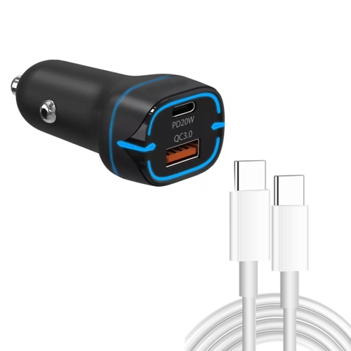 

38W PD20W + QC3.0 USB Car Charger with Type-C to Type-C Data Cable, Length: 1m(Black)