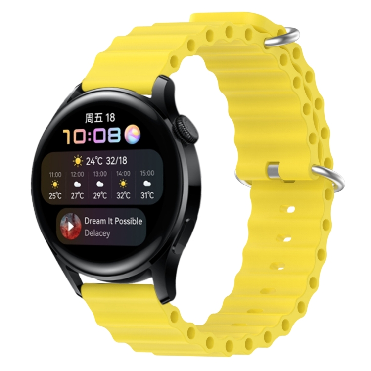 

For Huawei Watch 3 22mm Ocean Style Silicone Solid Color Watch Band(Yellow)
