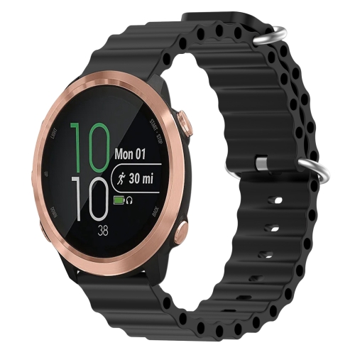 For Garmin Forerunner 645 Music 20mm Ocean Style Silicone Solid Color Watch Band Black