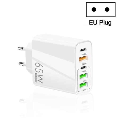 

65W Dual PD Type-C + 3 x USB Multi Port Charger for Phone and Tablet PC, EU Plug(White)