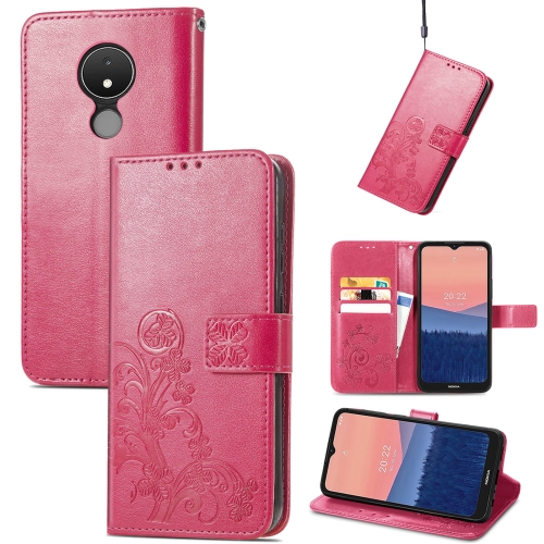 

For Nokia C21 Four-leaf Clasp Embossed Buckle Leather Phone Case(Magenta)