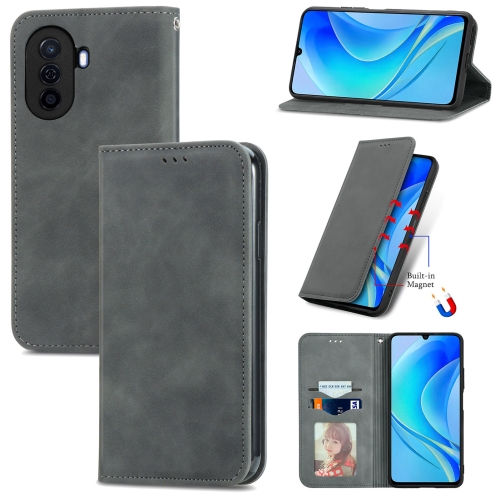 

For Huawei Enjoy 50 Retro Skin Feel Magnetic Leather Phone Case(Gray)