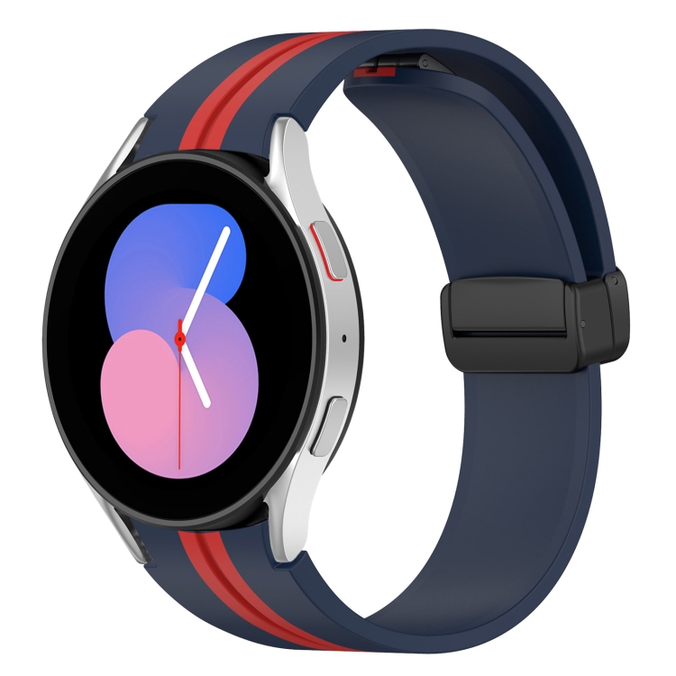 

For Samsung Galaxy Watch 5 44mm Folding Magnetic Clasp Silicone Watch Band(Midnight Blue+Red)