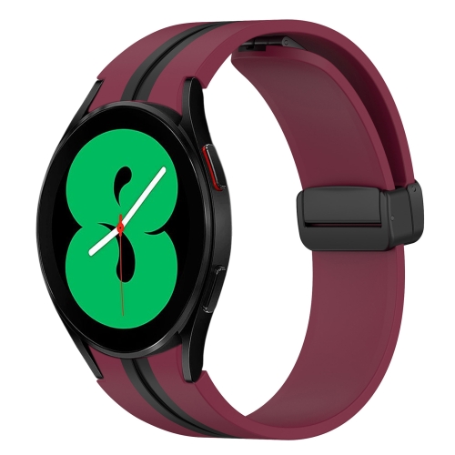 

For Samsung Galaxy Watch 4 44mm Folding Magnetic Clasp Silicone Watch Band(Wine Red+Black)