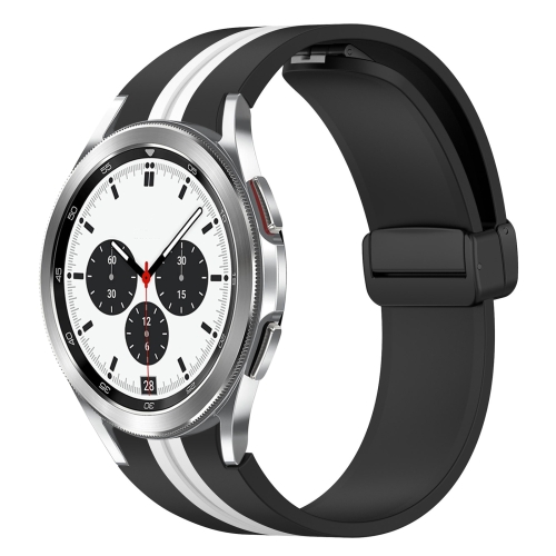 

For Samsung Galaxy Watch 4 Classic 42mm Folding Magnetic Clasp Silicone Watch Band(Black+White)