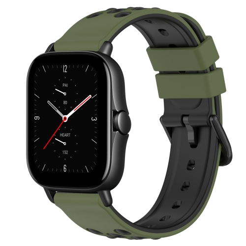 

For Amazfit GTS 2E 20mm Two-Color Porous Silicone Watch Band(Army Green + Black)