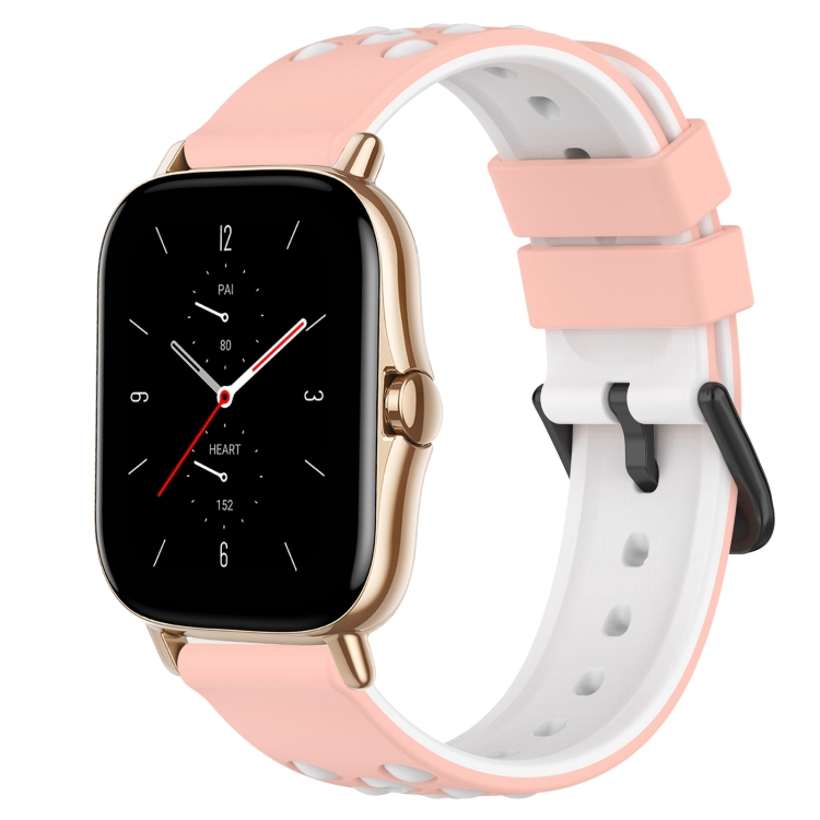 

For Amazfit GTS 2 20mm Two-Color Porous Silicone Watch Band(Pink+White)