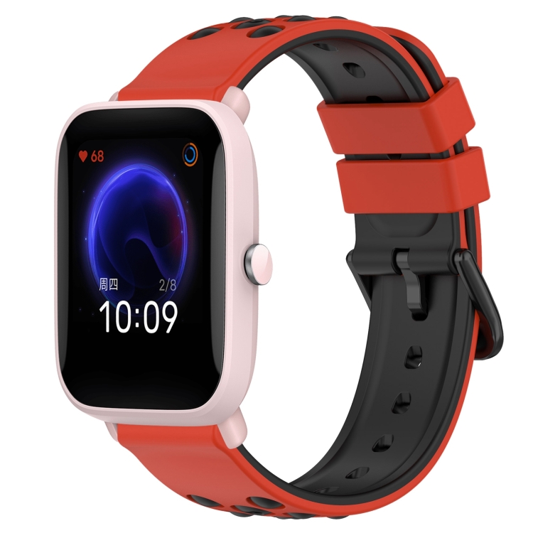 

For Amazfit Pop Pro 20mm Two-Color Porous Silicone Watch Band(Red+Black)