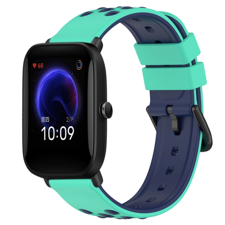 

For Amazfit Pop 20mm Two-Color Porous Silicone Watch Band(Lime Green+Blue)