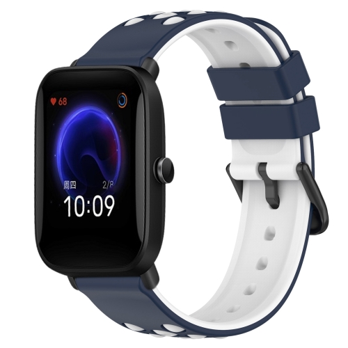 

For Amazfit Pop 20mm Two-Color Porous Silicone Watch Band(Midnight Blue + White)