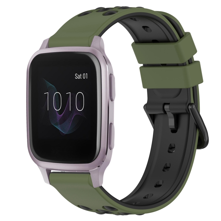 

For Garmin Venu SQ 20mm Two-Color Porous Silicone Watch Band(Army Green + Black)