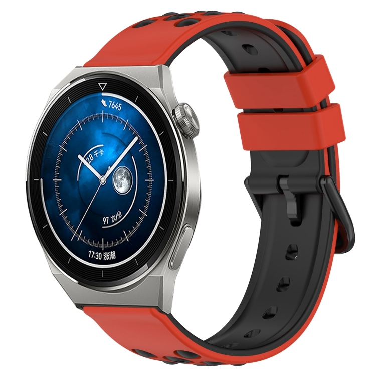 

For Huawei Watch GT3 Pro 43mm 20mm Two-Color Porous Silicone Watch Band(Red+Black)