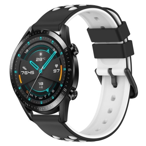 

For Huawei Watch GT2 42mm 20mm Two-Color Porous Silicone Watch Band(Black+White)