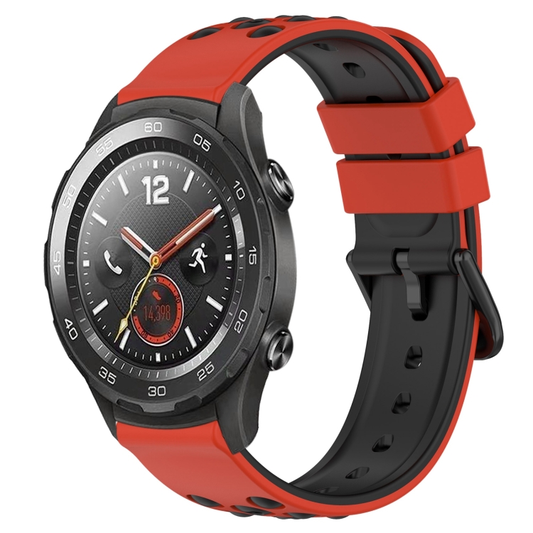 

For Huawei Watch 2 20mm Two-Color Porous Silicone Watch Band(Red+Black)