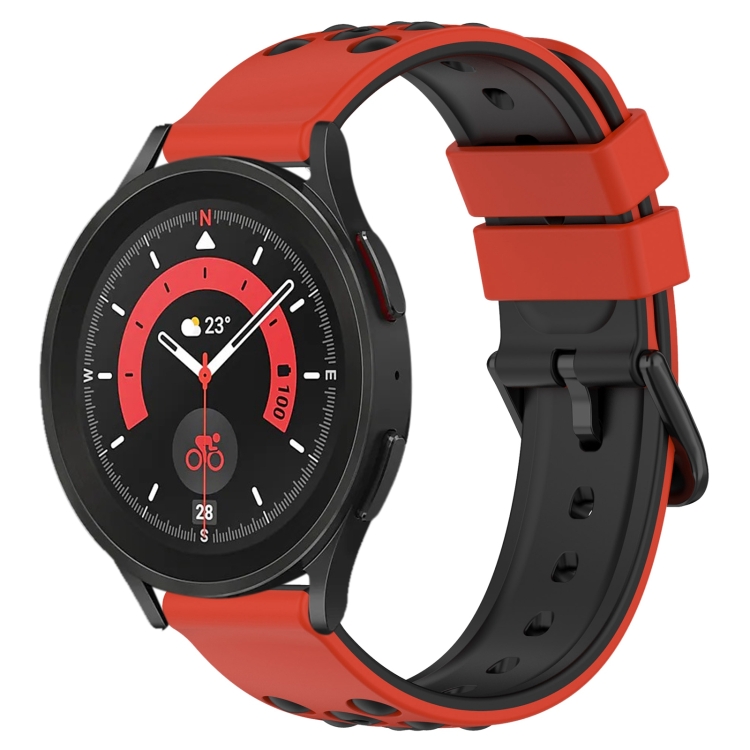 

For Samsung Galaxy Watch5 Pro 45mm 20mm Two-Color Porous Silicone Watch Band(Red+Black)