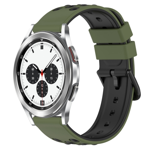 

For Samsung Galaxy Watch4 Classic 42mm 20mm Two-Color Porous Silicone Watch Band(Army Green + Black)