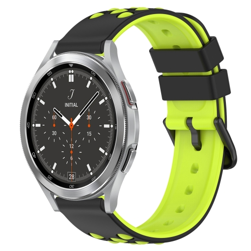 

For Samsung Galaxy Watch4 Classic 46mm 20mm Two-Color Porous Silicone Watch Band(Black+Lime Green)