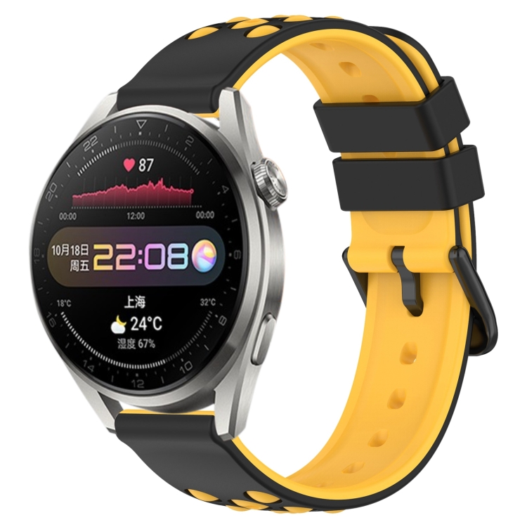 

For Huawei Watch 3 Pro 22mm Two-Color Porous Silicone Watch Band(Black+Yellow)