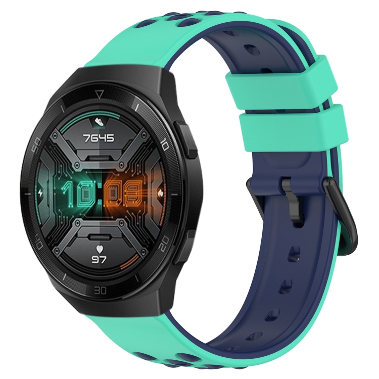 

For Huawei Watch GT 2E 22mm Two-Color Porous Silicone Watch Band(Lime Green+Blue)