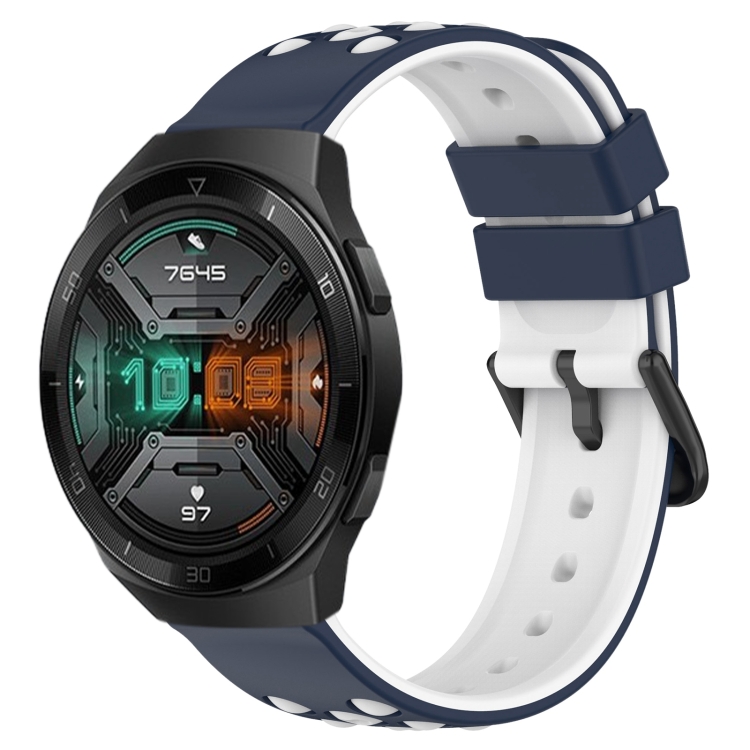 

For Huawei Watch GT 2E 22mm Two-Color Porous Silicone Watch Band(Midnight Blue + White)