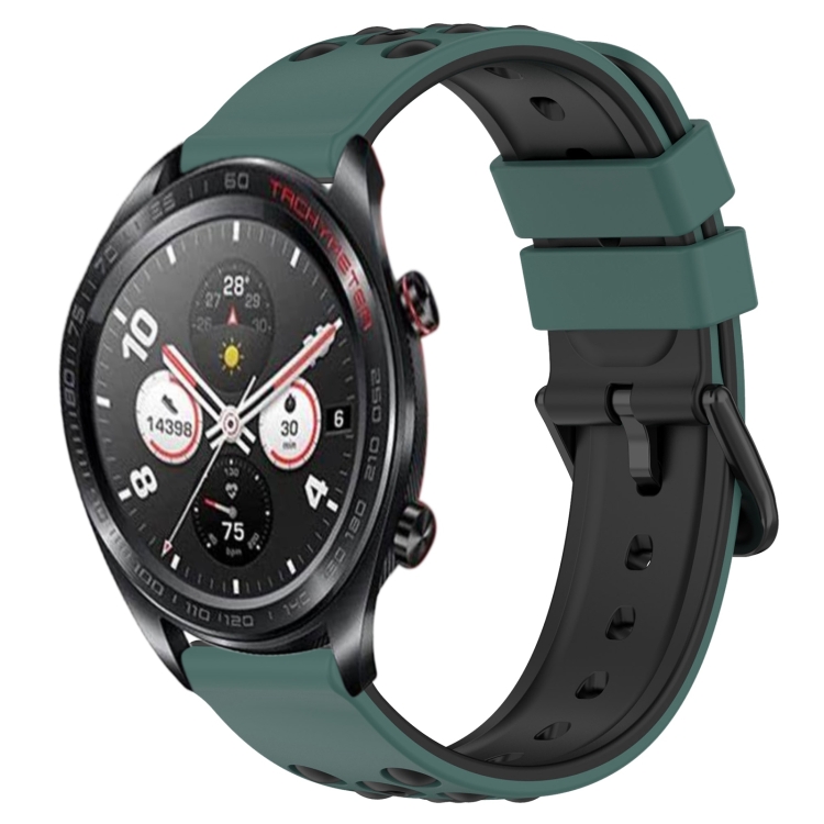

For Honor Watch Dream 22mm Two-Color Porous Silicone Watch Band(Olive Green+Black)