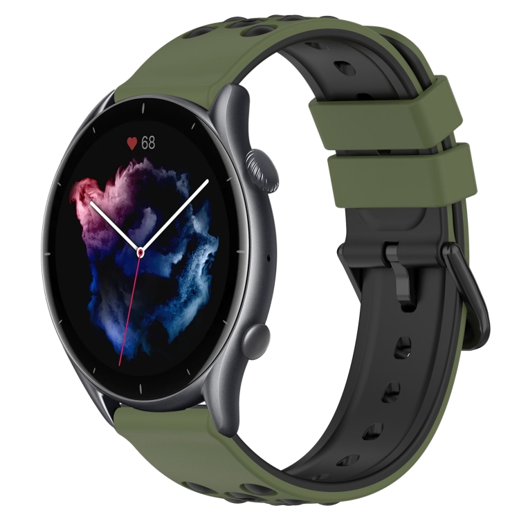 

For Amazfit GTR 3 Pro 22mm Two-Color Porous Silicone Watch Band(Army Green + Black)