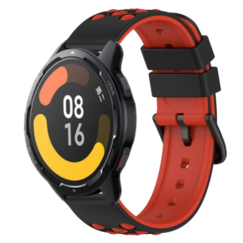 

For Xiaomi MI Watch Color 2 22mm Two-Color Porous Silicone Watch Band(Black+Red)