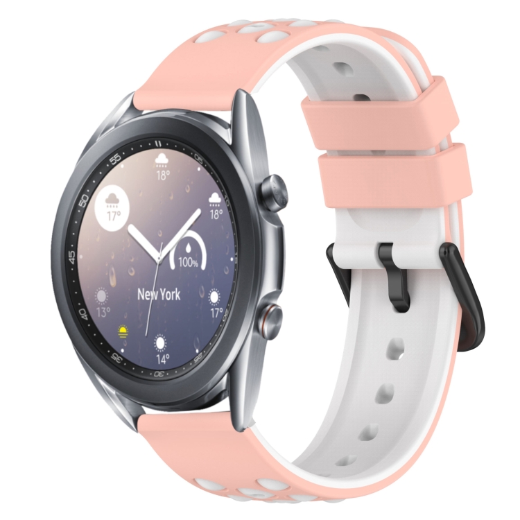 

For Samsung Galaxy Watch3 45mm 22mm Two-Color Porous Silicone Watch Band(Pink+White)