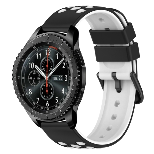 

For Samsung Gear S3 Frontier 22mm Two-Color Porous Silicone Watch Band(Black+White)