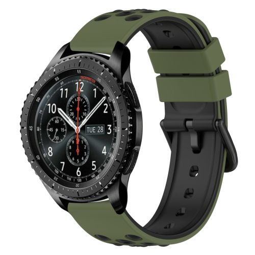 

For Samsung Gear S3 Frontier 22mm Two-Color Porous Silicone Watch Band(Army Green + Black)