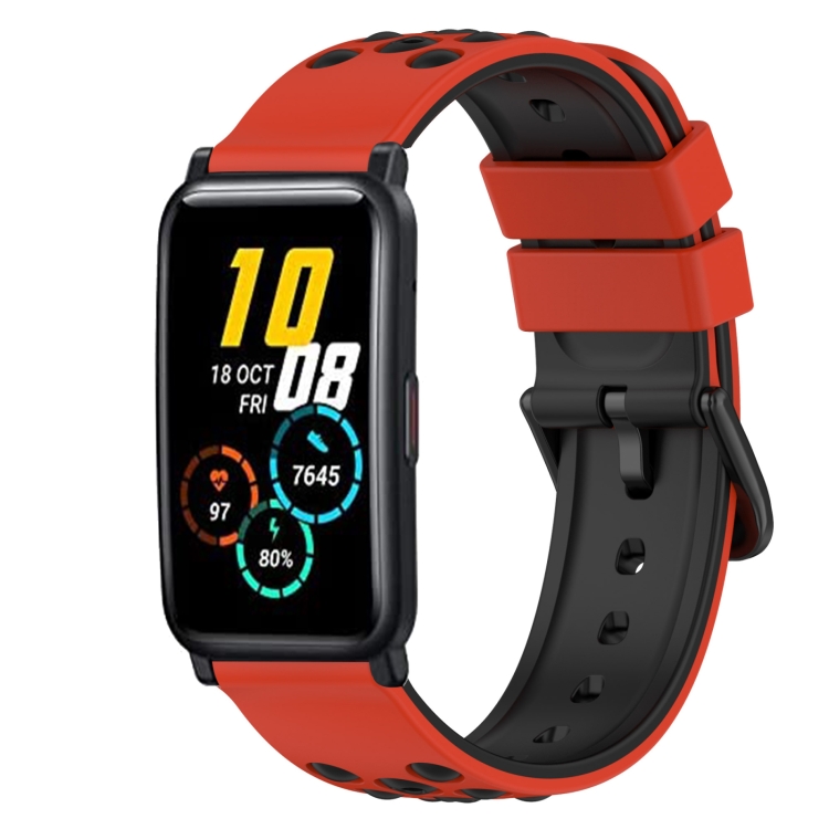 For Honor Watch ES 20mm Two-Color Silicone Watch Band(Black+Lime