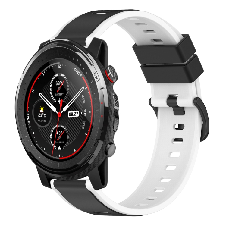 

For Amazfit 3 22mm Two-Color Silicone Watch Band(Black+White)