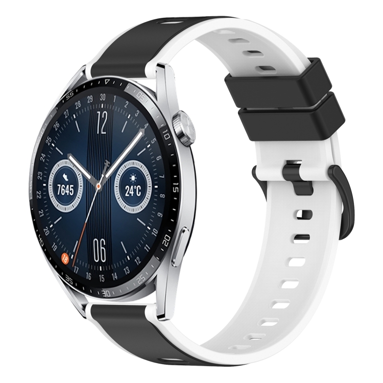 

For Huawei Watch GT3 46mm 22mm Two-Color Silicone Watch Band(Black+White)