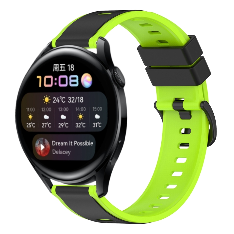 

For Huawei Watch 3 22mm Two-Color Silicone Watch Band(Black+Lime Green)