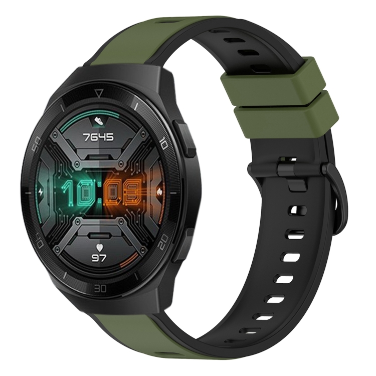 

For Huawei Watch GT 2E 22mm Two-Color Silicone Watch Band(Army Green + Black)