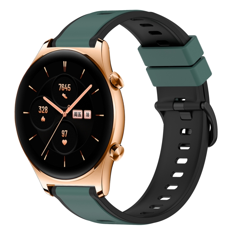 

For Honor Watch GS 3 22mm Two-Color Silicone Watch Band(Olive Green + Black)