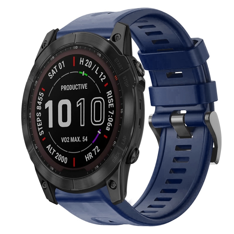 

For Garmin Fenix 7X Metal Buckle Solid Color Silicone Watch Band(Navy Blue)