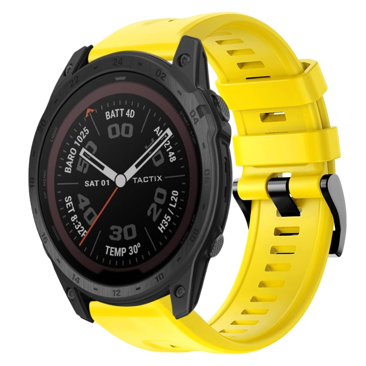 

For Garmin Tactix 7 Pro Metal Buckle Solid Color Silicone Watch Band(Yellow)