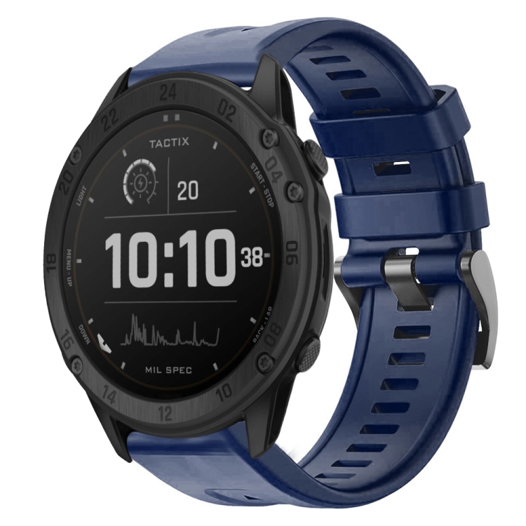 

For Garmin Tactix Delta Metal Buckle Solid Color Silicone Watch Band(Navy Blue)