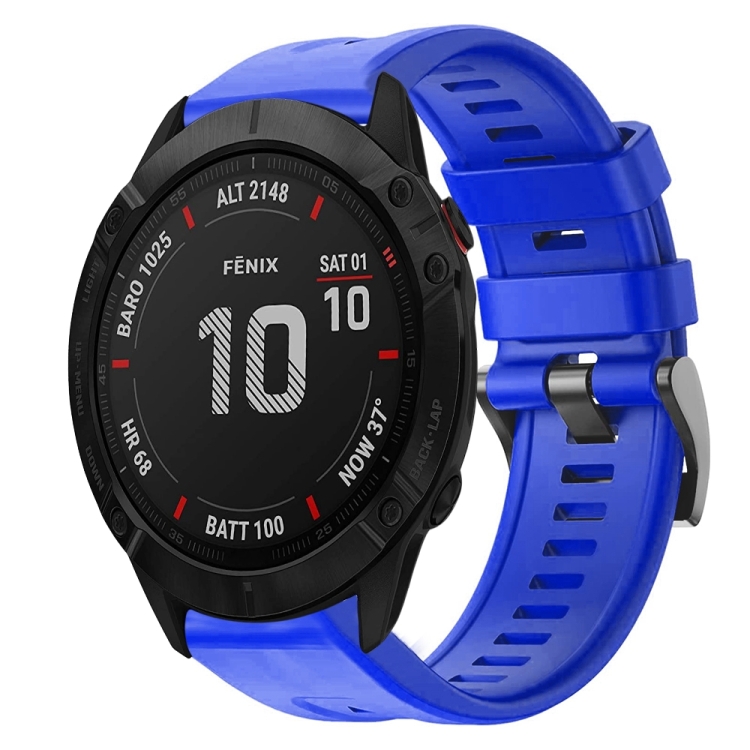 

For Garmin Fenix 6X Metal Buckle Solid Color Silicone Watch Band(Skyblue)