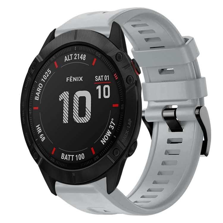 

For Garmin Fenix 6X Pro Metal Buckle Solid Color Silicone Watch Band(Grey)